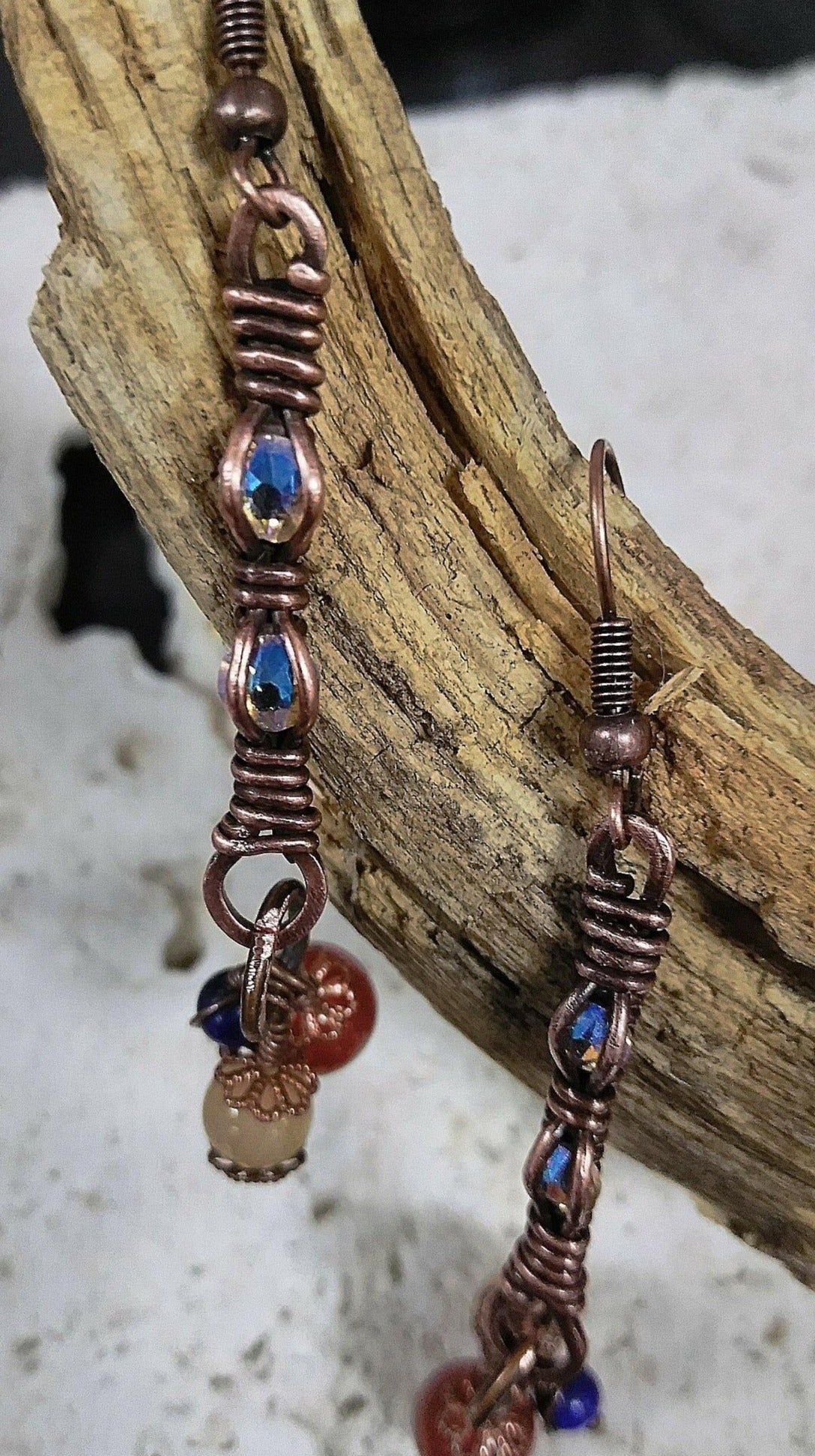 Beaded Dangling Copper Earrings - WarmRainyDay