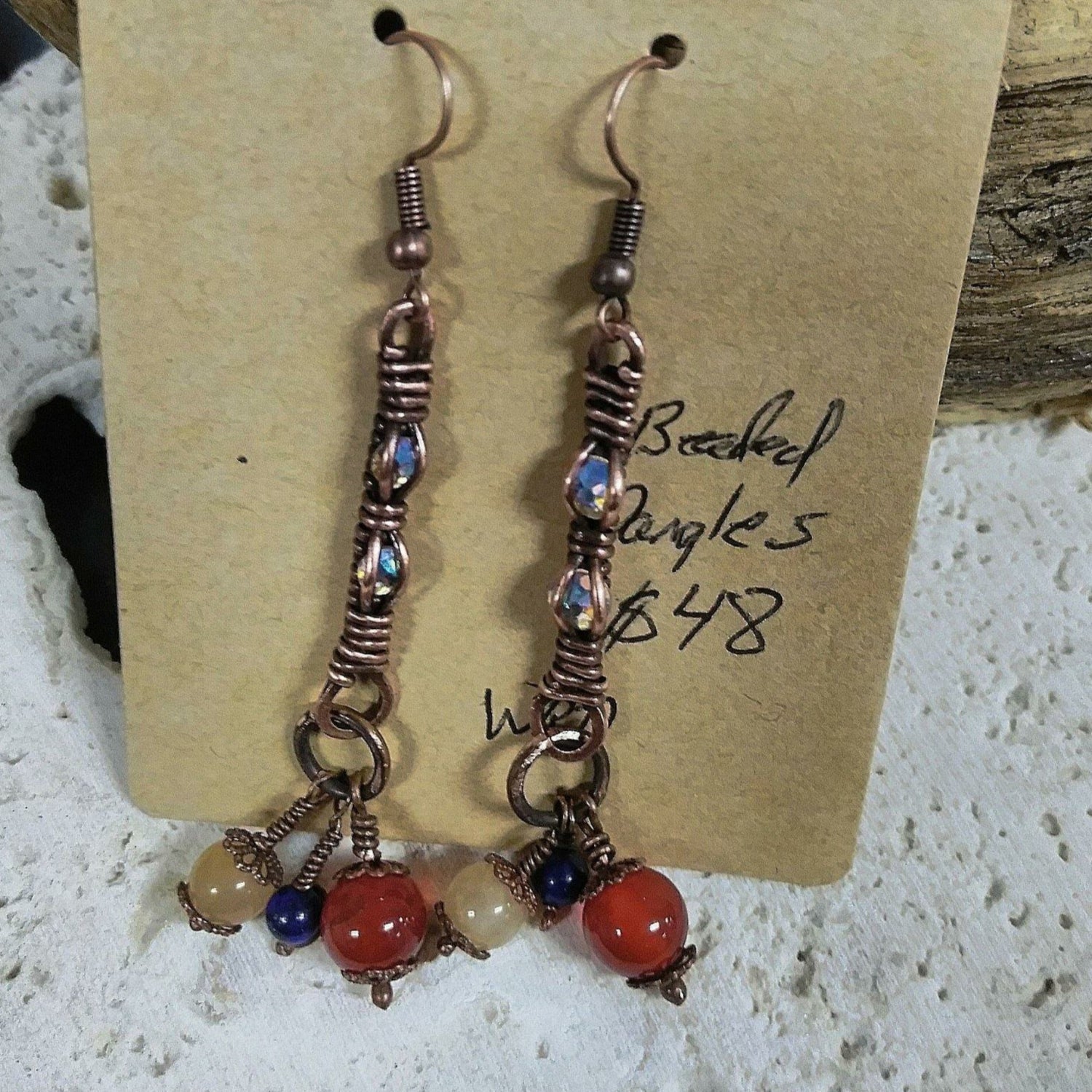 Beaded Dangling Copper Earrings - WarmRainyDay