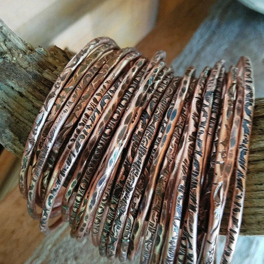 Copper Bangles Hand stamped, forged | WRD - WarmRainyDay