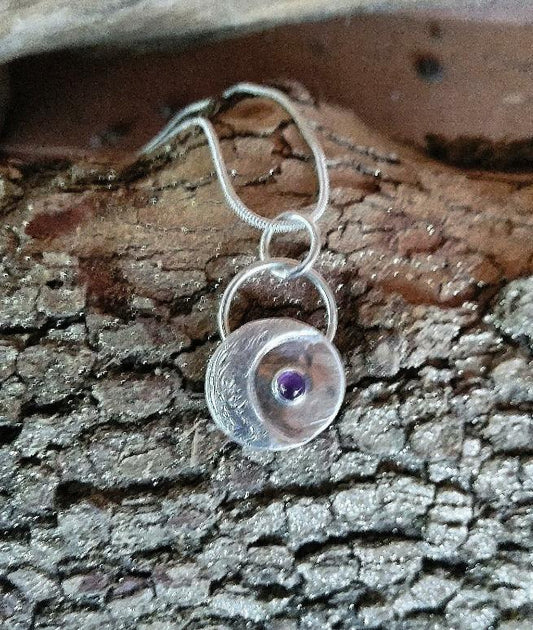 Amethyst Crescent Moon Pendant Handmade - WarmRainyDay