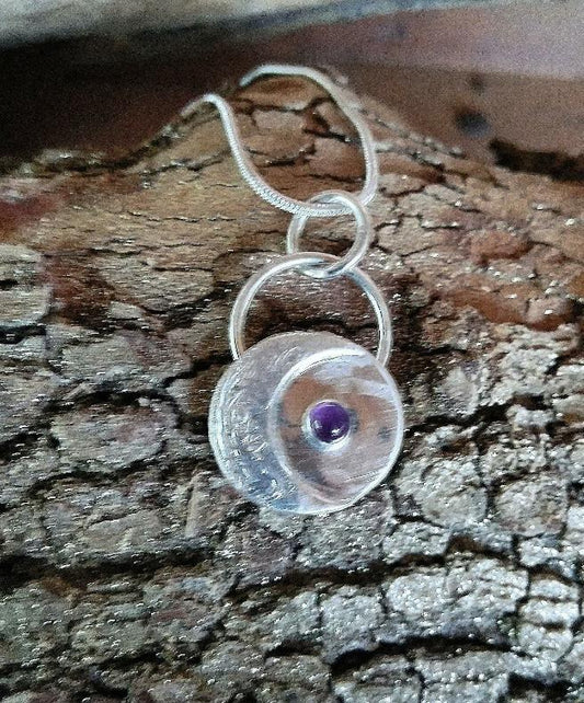 Amethyst Crescent Moon Pendant Handmade - WarmRainyDay