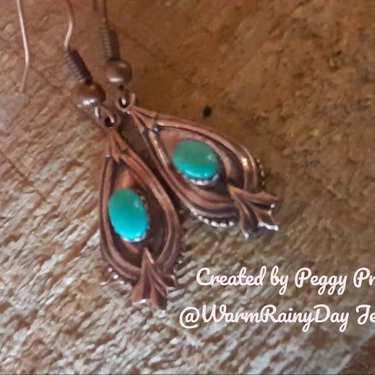Copper and Turquoise Dangling Earrings - WarmRainyDay