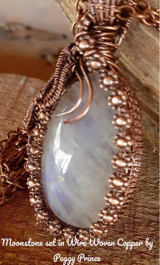 Moonstone set in wire woven Copper - WarmRainyDay