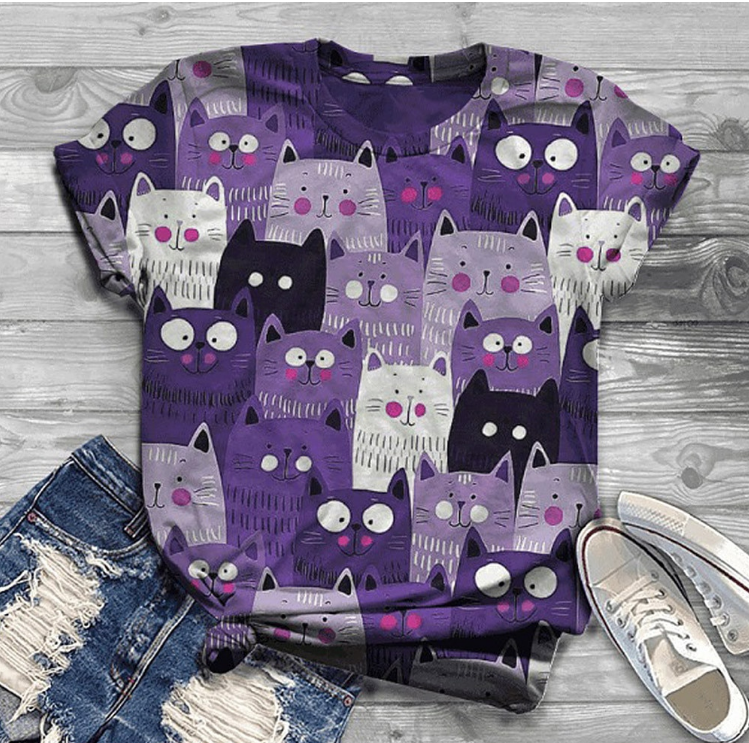 Retro Print Kitty Cat, Donkey, Butterfly T-shirt