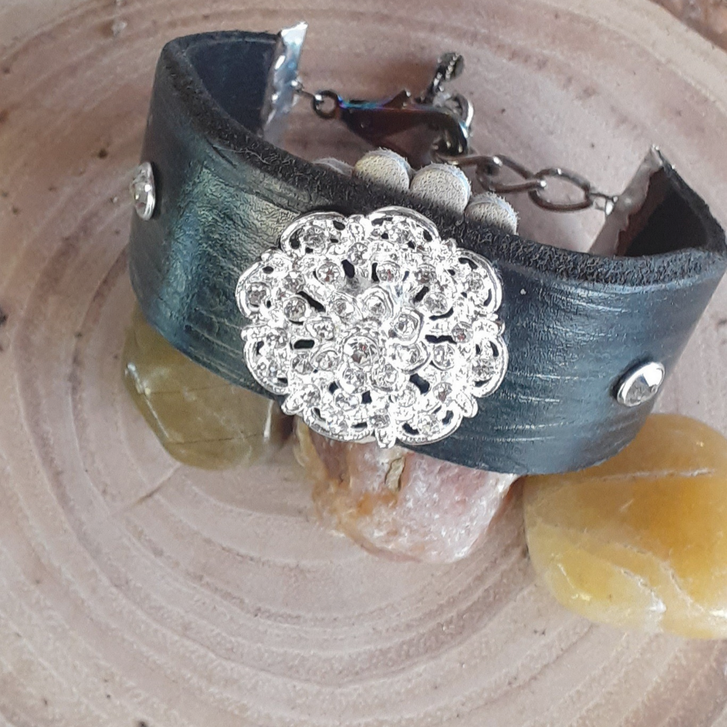 Leather with Bling, adjustable bracelet|WRD - WarmRainyDay