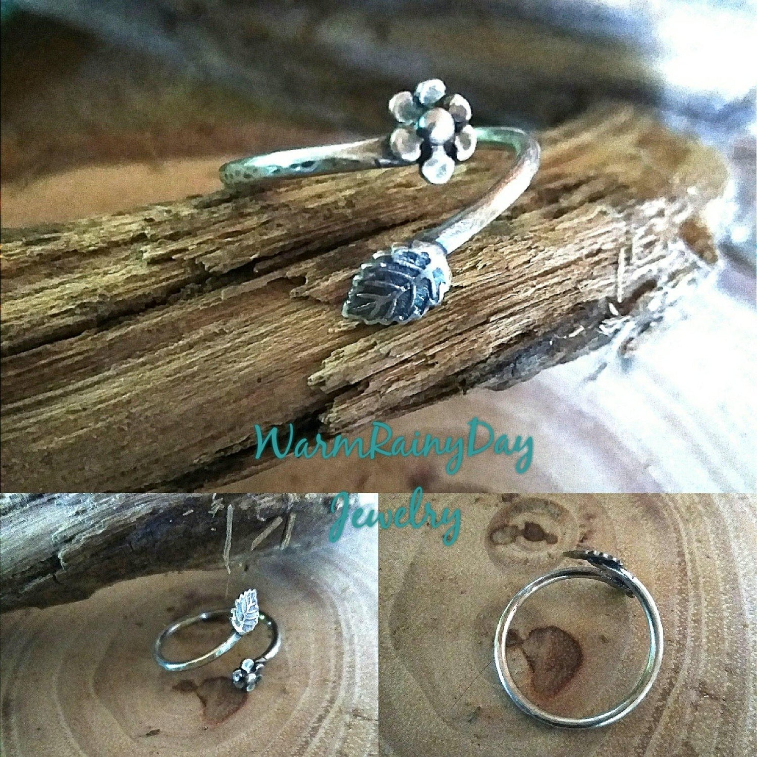 Flower wrap Ring Handmade Leaf Adjustable - WarmRainyDay