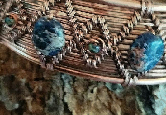 Wire Woven Copper Cuff Jasper Beading - WarmRainyDay
